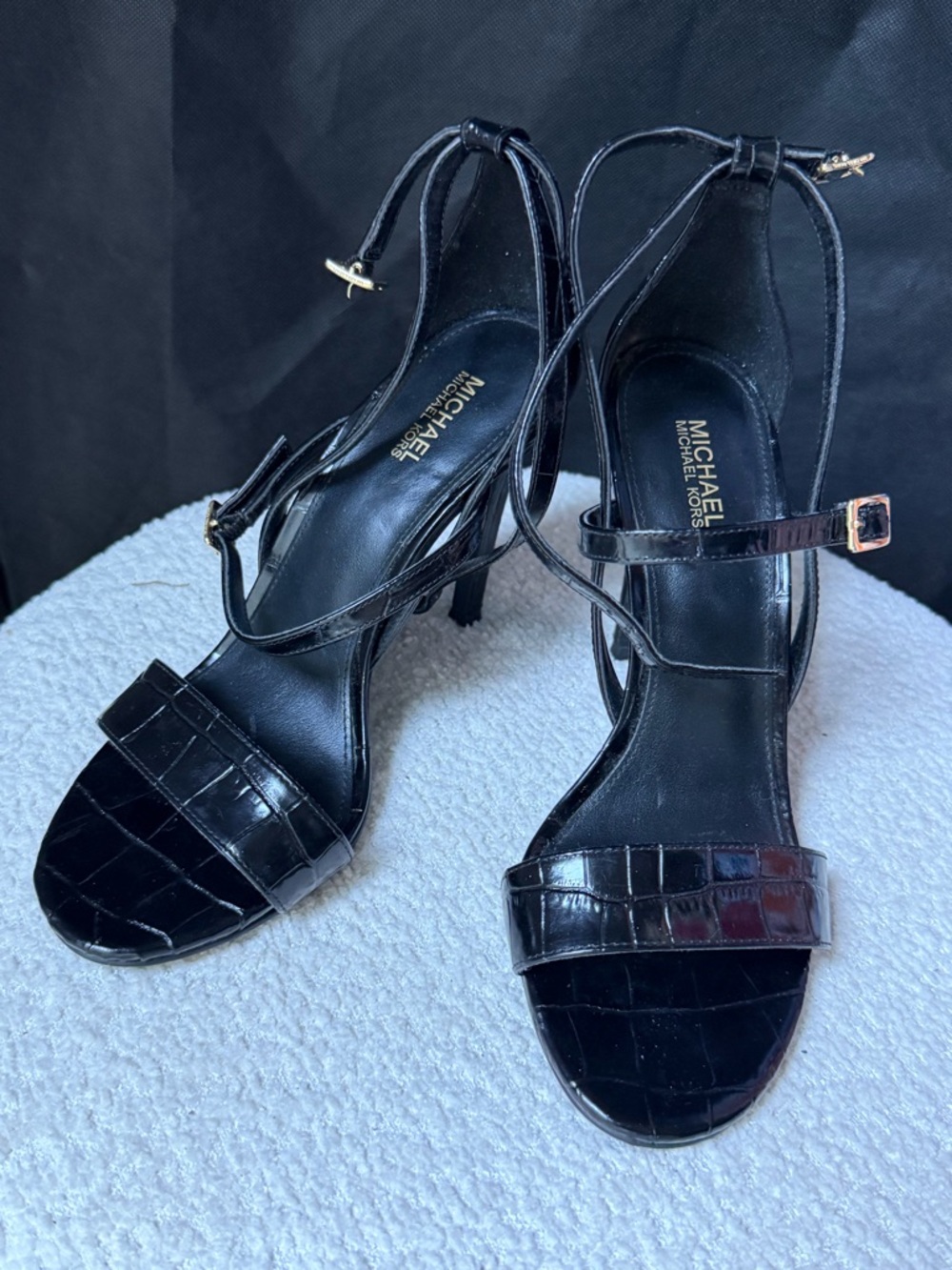 Michael Kors Black Croc-Effect Strappy Heel Sandals - Picture 1 of 7
